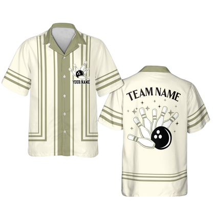 Custom Retro Beige Blue Bowling Hawaiian Shirts For Men,Custom Retro Bowling Team Shirts BE0203