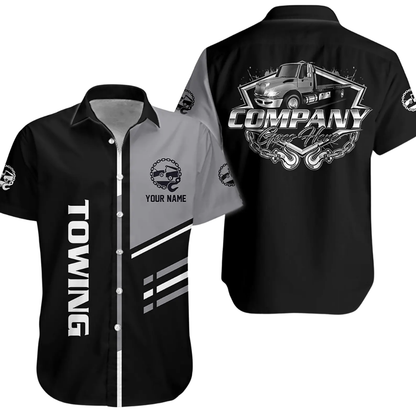 Custom Tow Truck Company Hawaiian Shirt Men, Personalized Truck Mechanic Uniforms HE0676