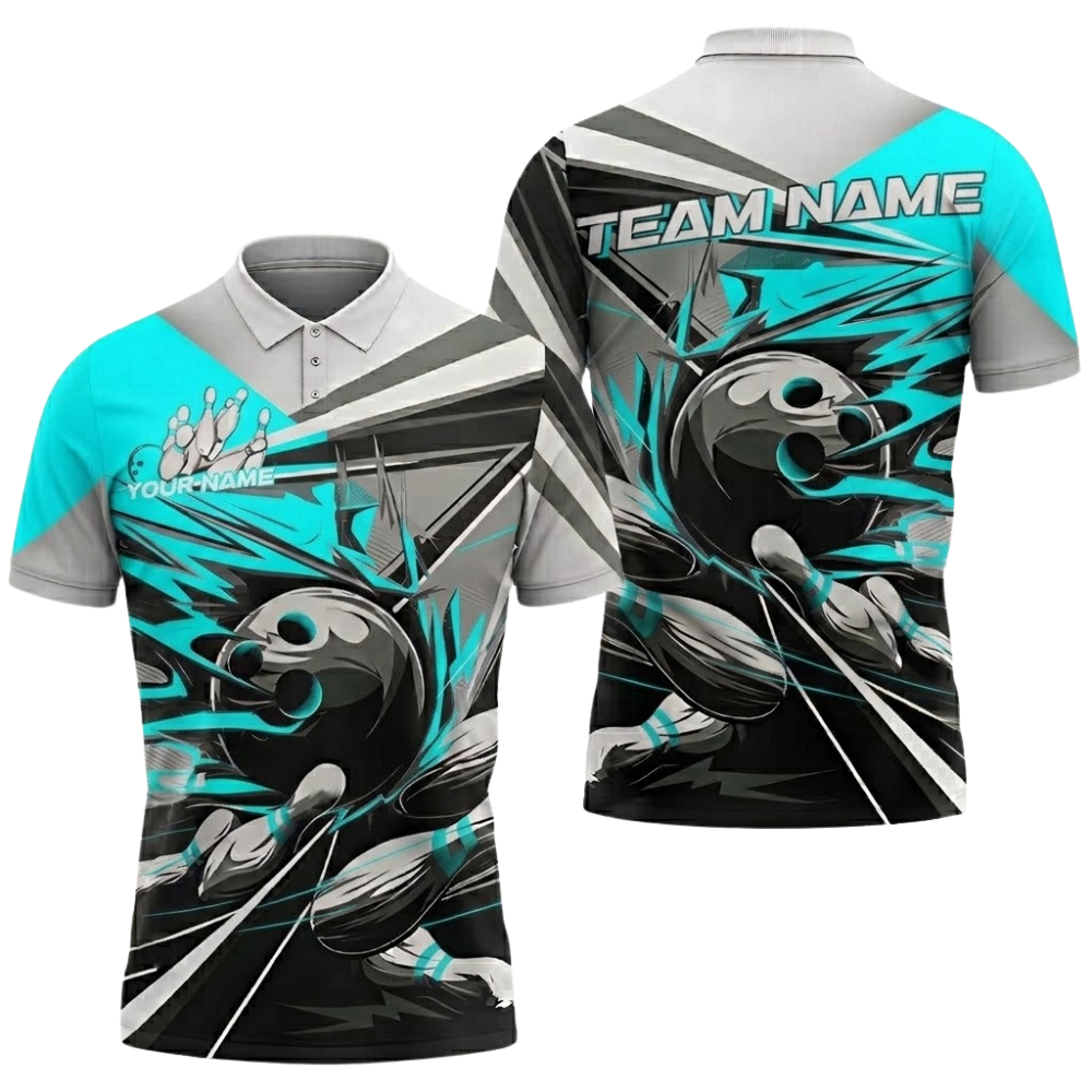 Custom Team Pink Grey Bowling Polo Shirt Mens, Custom Bowling Shirt BZ0834