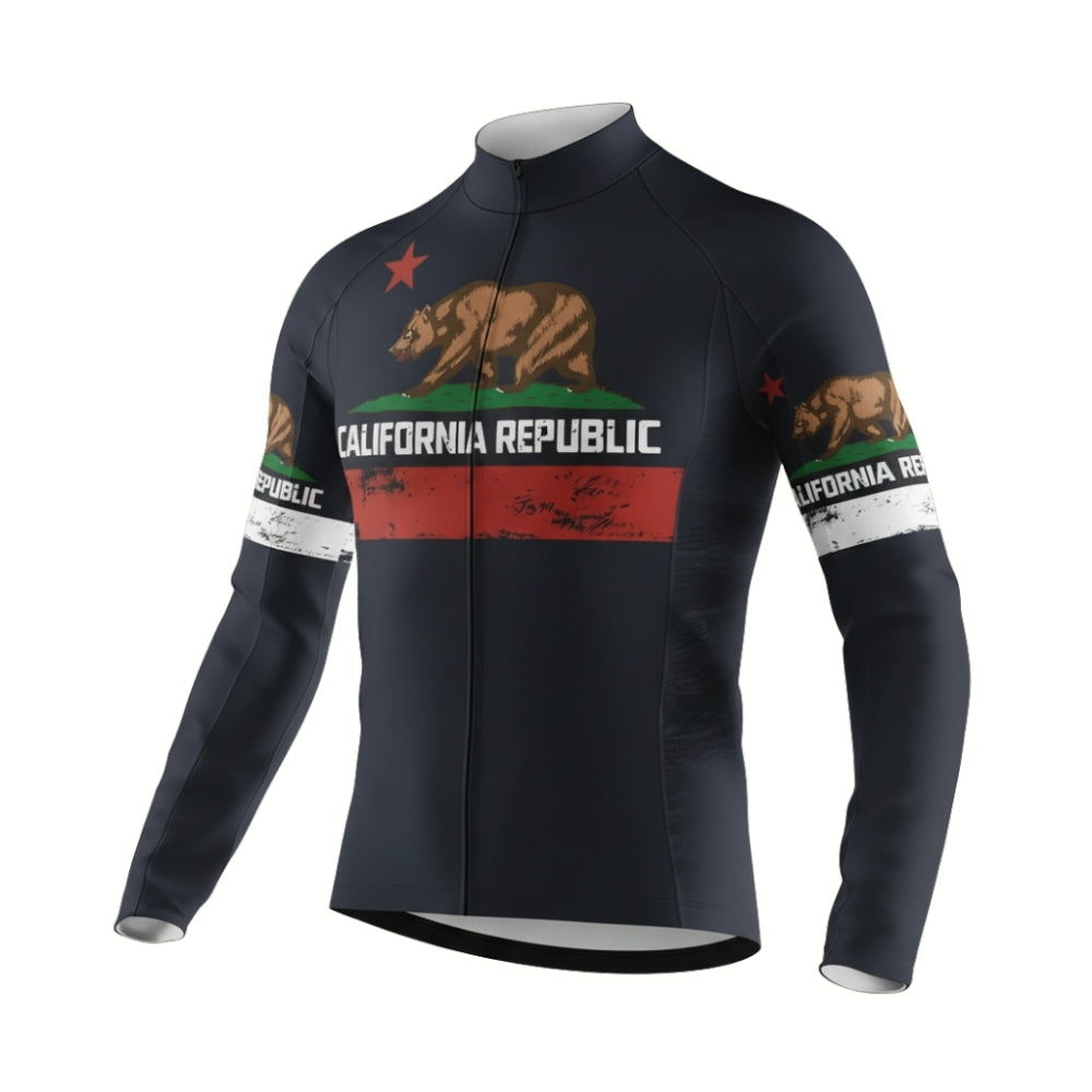 Custom California Bear Men's Black Cycling Long Sleeve Jersey, Custom California Cycling Jersey CZ0046