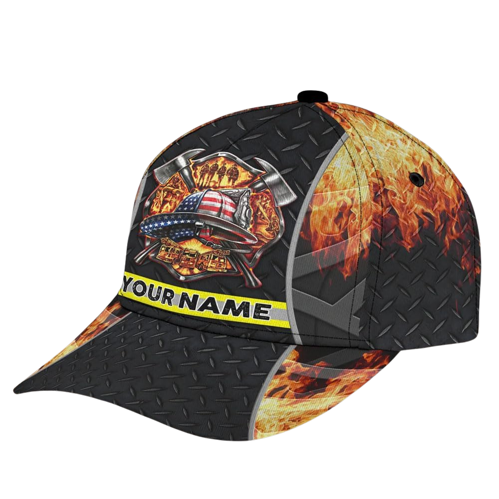 Custom Firefighter Flame Baseball 3D Printed Cap, Custom Name Fireman Cap Hat CP0558