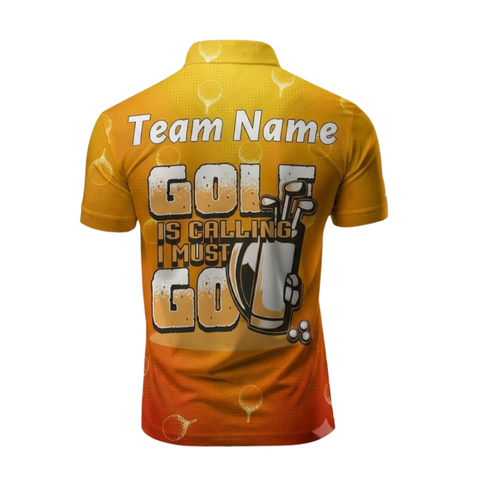 Golf Is Calling I Must Go Customized Orange Golf Polo Shirts For Men, Custom Funny Golf Team Shirts  GZ0470