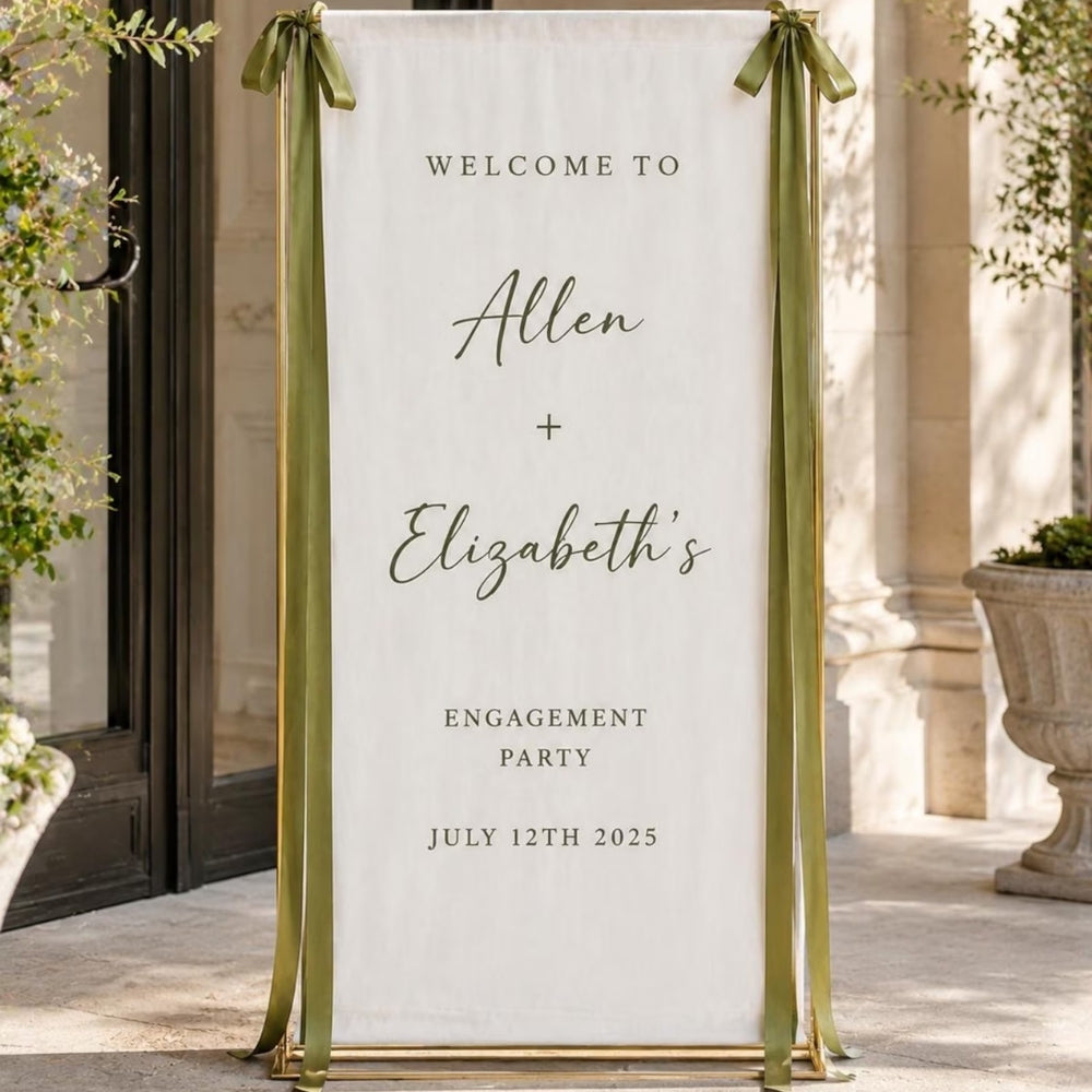 Personalized Engagement Party Linen Welcome Banner, Custom Engagement Welcome Sign For Wedding WD0397