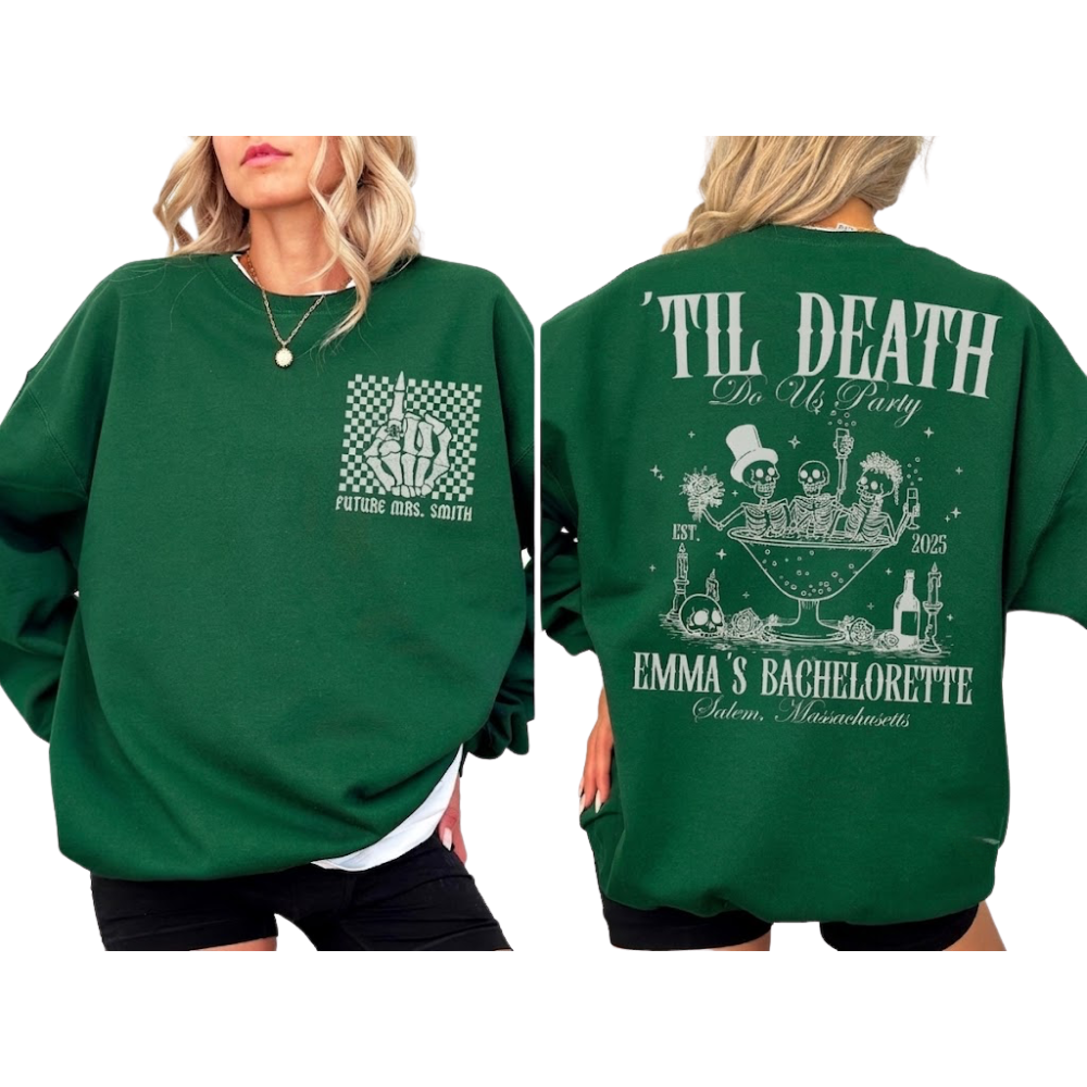 Til Death Personalized Skeleton Bachelorette Hoodies Matching, Custom Bachelorette Club Hoodies For Bride Bridesmaid ET1472