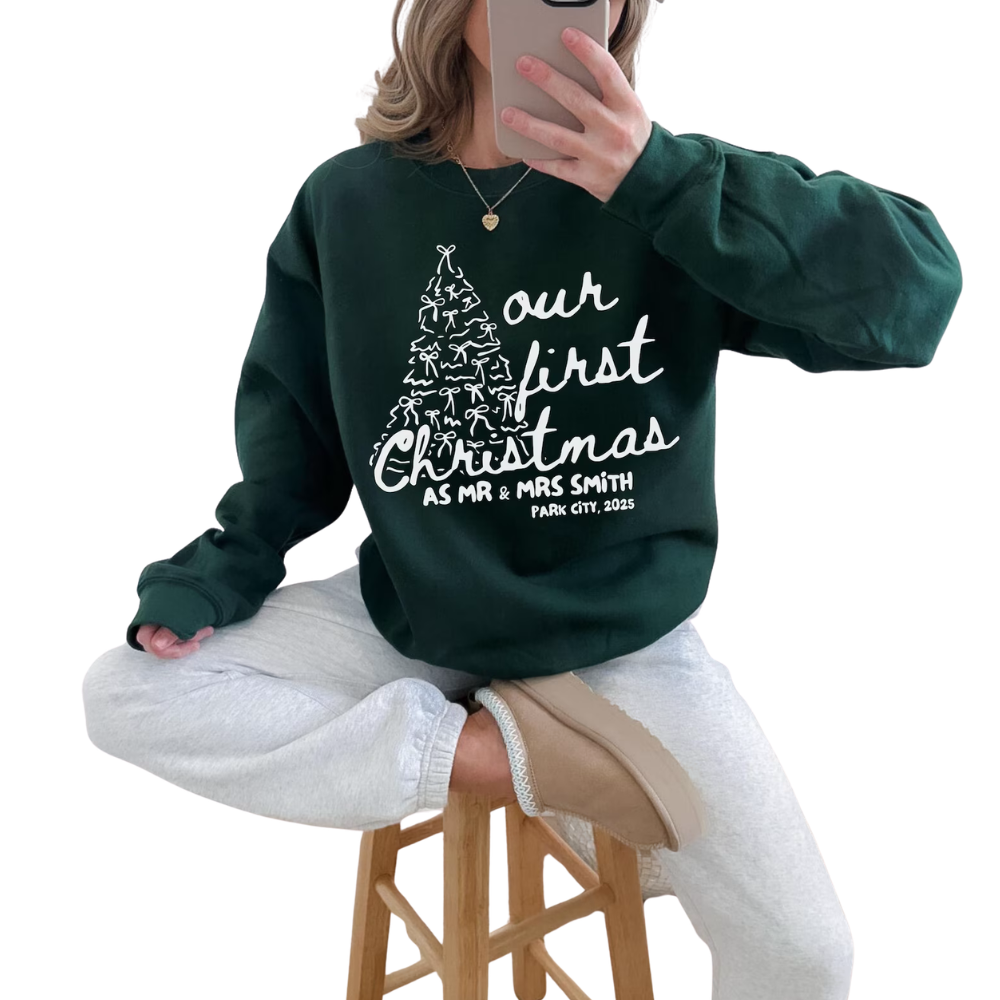 Our First Christmas As Mr & Mrs Custom Matching Couple Sweatshirt, Personalized Christmas Sweatshirt For Newlywed Couple 2D1286