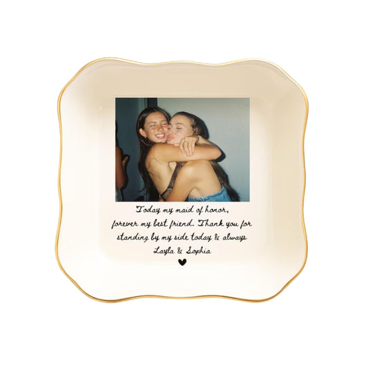 Custom Photo Bride and Bridesmaid Ring Dish, Personalized Maid of Honor  Jewelry Dish For Best Friend Sister WD0040