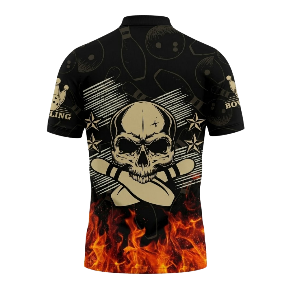 Custom Skull Men's Flame Bowling Polo Shirt, Custom Skull Bowling Shirts With Name BZ0769