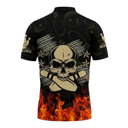 Custom Skull Men's Flame Bowling Polo Shirt, Custom Skull Bowling Shirts With Name BZ0769