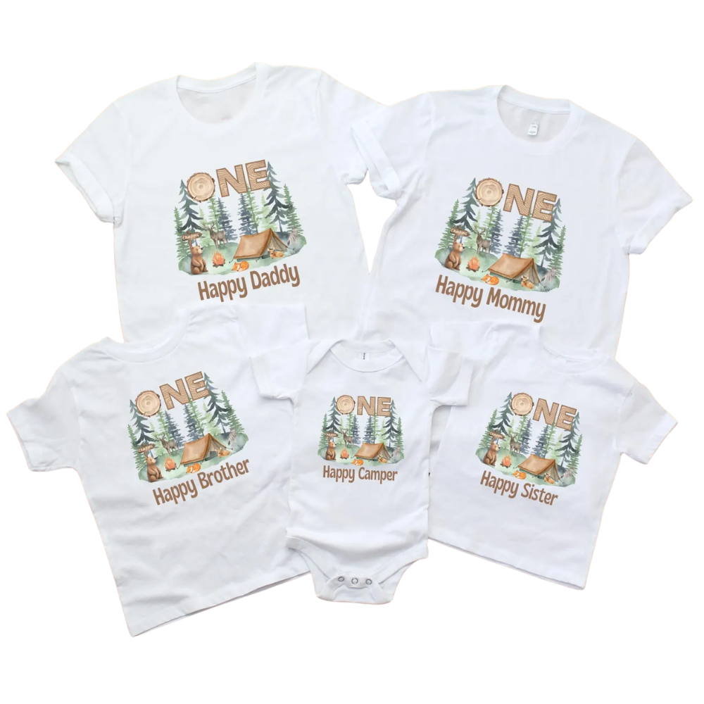 Personalized One Happy Camper First Birthday Family Matching T Shirt, Custom Camping 1st Birthday Shirts For Family ET1169