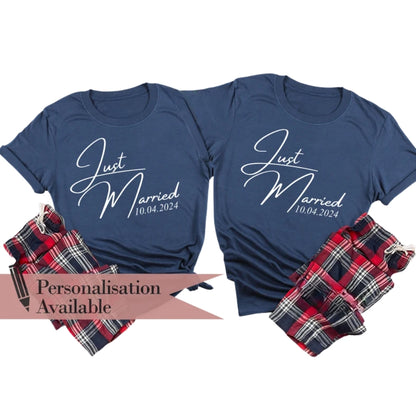 Just Married Custom Date Couple Matching T Shirts, Custom His And Her Wedding Matching Shirts ET0815