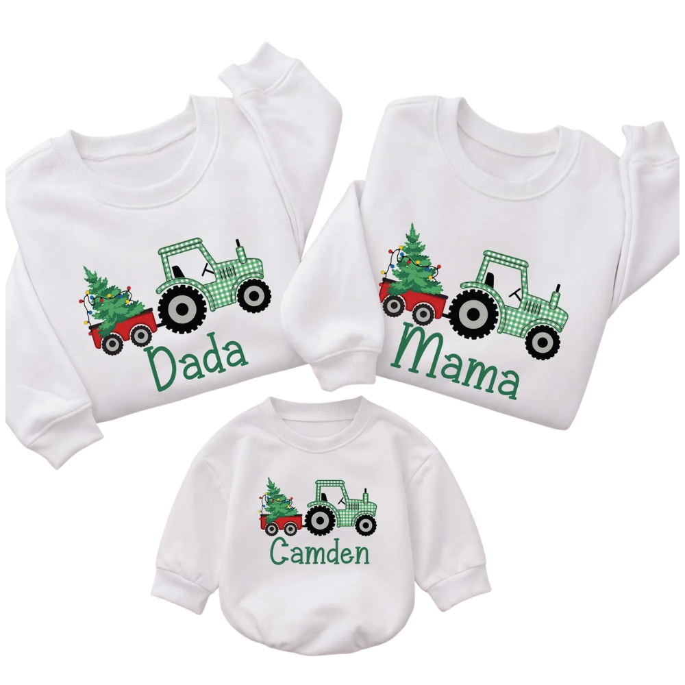 Christmas Tractor Custom Family Matching Sweatshirt, Custom Xmas Family Sweater ET1699