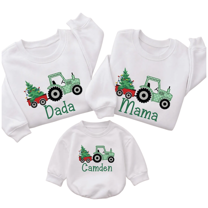 Christmas Tractor Custom Family Matching Sweatshirt, Custom Xmas Family Sweater ET1699