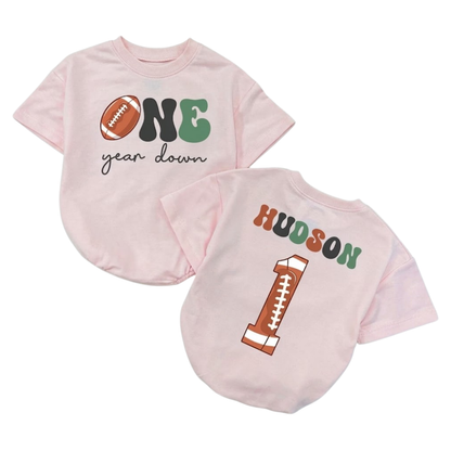 Custom One Year Down Football Baby Tshirt Romper, Custom First Birthday Baby Romper BB0035