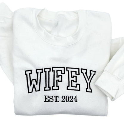 Custom Couples Embroidered Sweatshirt, Custom Matching Wifey and Hubby Sweatshirts 2D0338