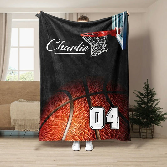 Personalized Basketball Throw Blanket, Basketball Players Name and Number, Gift for Son BD0091