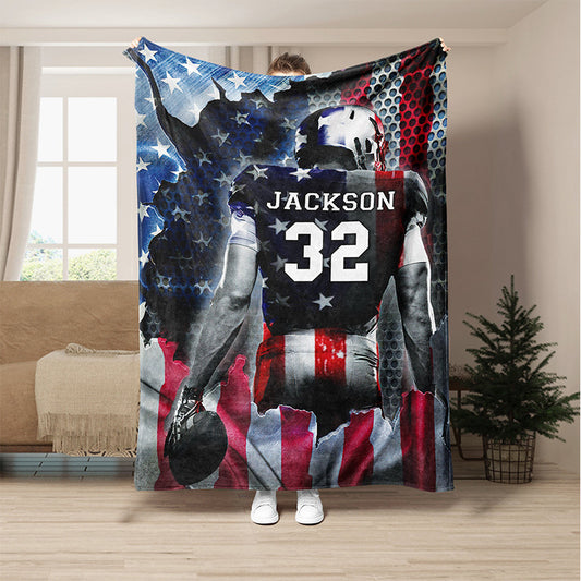 Personalized American Flag Football Blanket, Gift for Husband, Football Gift for Son BD0093