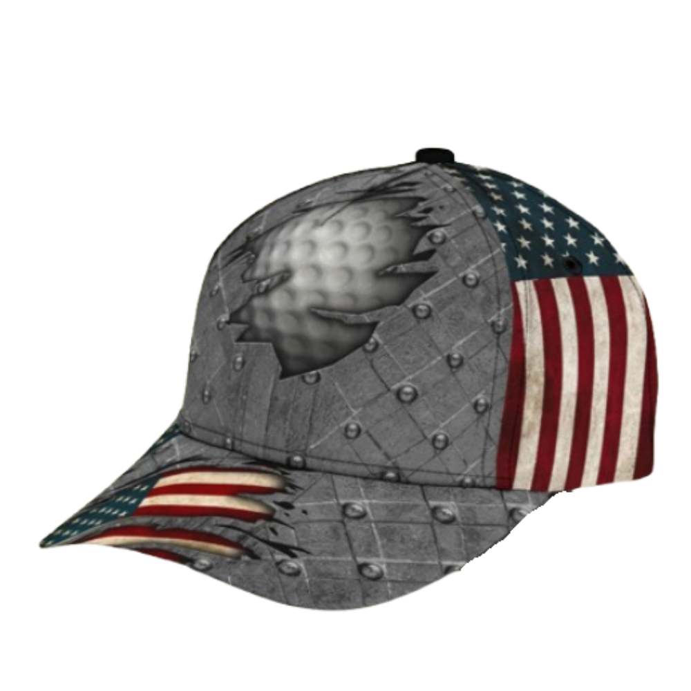American Flag Golf Ball 3D Printed Golf Baseball Cap, Patriotic Golf Cap For Golfer CP0502