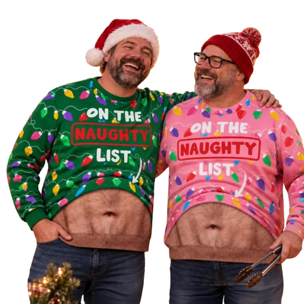 On The Naughty List Fake Abs Ugly Christmas Sweatshirt, Funny Christmas Sweatshirt For Men 2D1096