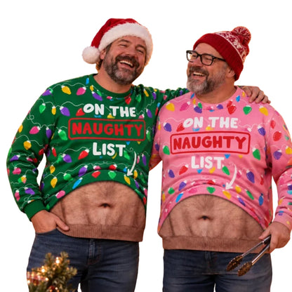 On The Naughty List Fake Abs Ugly Christmas Sweatshirt, Funny Christmas Sweatshirt For Men 2D1096