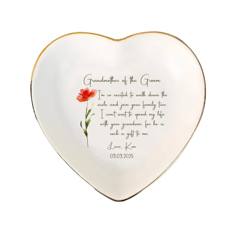 Personalized Grandmother Of The Groom Floral Wedding Ring Dish, Personalized Wedding Jewelry Dish For Grandmother Of The Groom WD0159