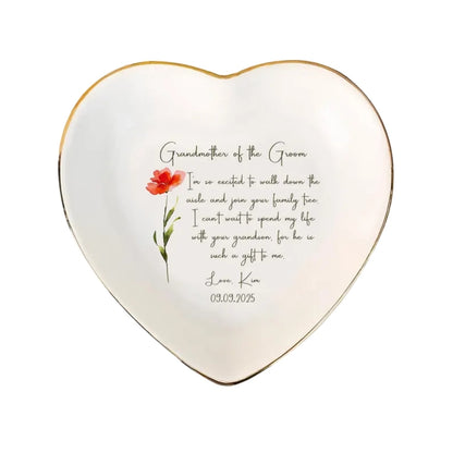 Personalized Grandmother Of The Groom Floral Wedding Ring Dish, Personalized Wedding Jewelry Dish For Grandmother Of The Groom WD0159