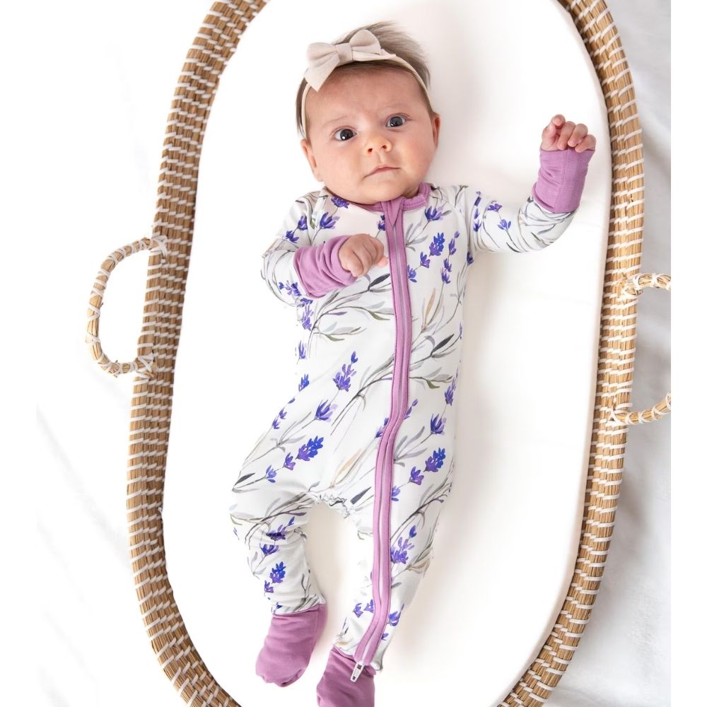 Lilac Flowers White Purple Baby Convertible Romper, Floral Baby Romper Convertible BB0346