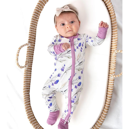 Lilac Flowers White Purple Baby Convertible Romper, Floral Baby Romper Convertible BB0346