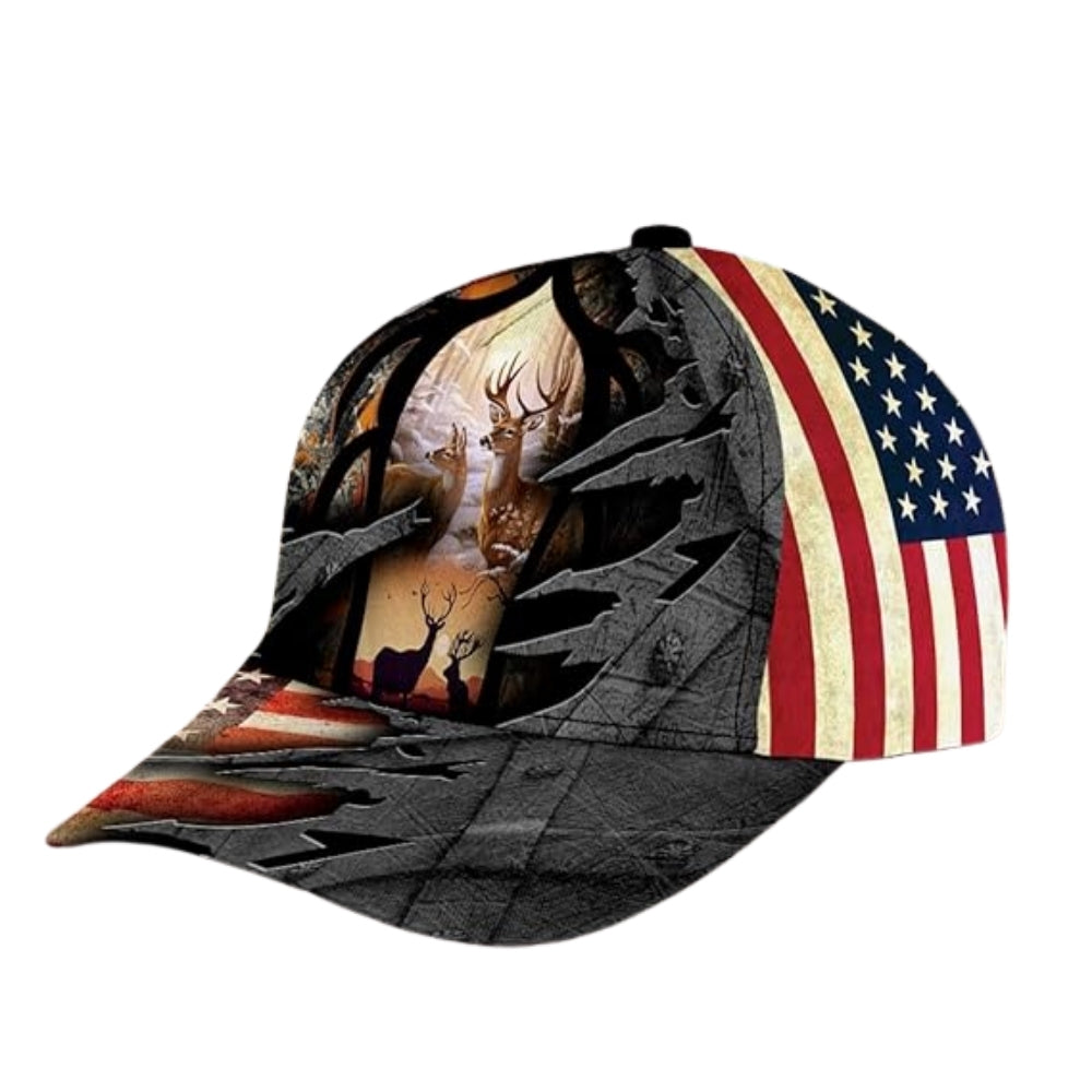 Buck And Doe US Flag Deer Hunting Baseball Cap, 3D Printed Deer Caps Hats For Hunter CP0234