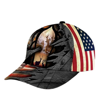 Buck And Doe US Flag Deer Hunting Baseball Cap, 3D Printed Deer Caps Hats For Hunter CP0234