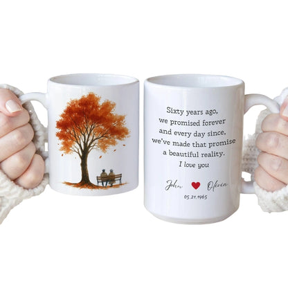 Personalized Autumn Tree Wedding Anniversary Mug, Custom Anniversary Mug With Couple Name WD0268