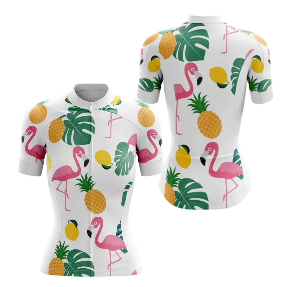 Tropical Flamingo Cycling Short Sleeve Jersey Women, Flamingo Cycling Jerseys For Ladies CZ0092