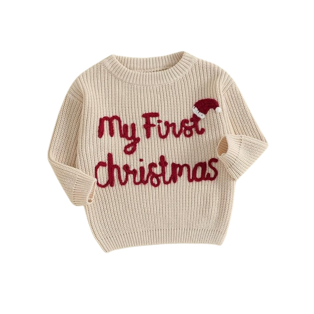 My First Christmas Baby Embroidered Knit Sweater, First Christmas Baby Sweatshirt BB0781