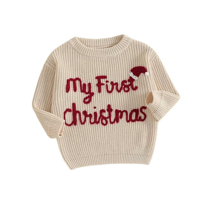 My First Christmas Baby Embroidered Knit Sweater, First Christmas Baby Sweatshirt BB0781