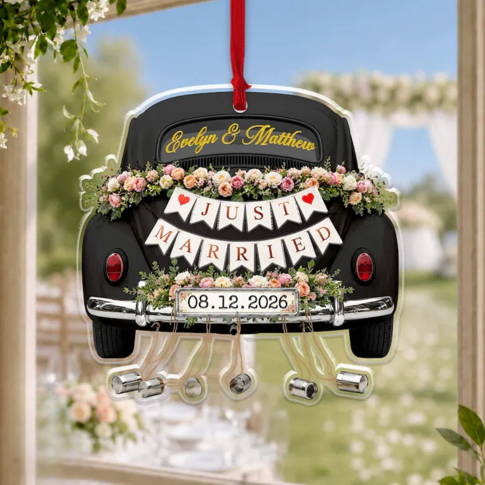 Personalized Just Married Car Couple Acrylic Ornament, Custom Wedding Ornament WD0299