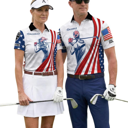 Custom American Flag  Matching Golf Polo Shirt For Men And Women, Custom Patriotic Couples Golf Shirts For 4th Of July GE0411