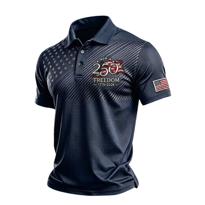 Men's 250 Freedom 1776-2026 White USA Flag Golf Polo Shirt, Independence Day Golf Shirts GE0541