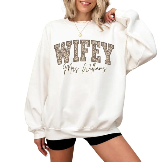 Custom Wifey Sweatshirt Leopard Print, Custom Future Mrs Engagemnet Sweatshirt 2D0260