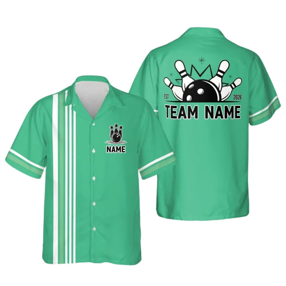 Custom Retro Navy Hawaiian Bowling Shirt With Year For Men Women, Custom Retro Bowling Team Shirts BE0135