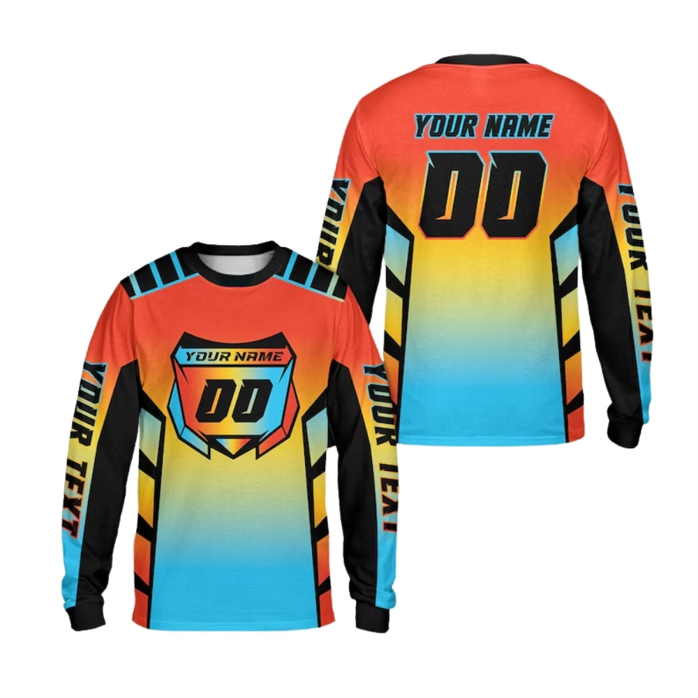 Custom Gradient Orange And Blue Motocross Long Sleeve Jersey For Men, Custom Dirt Bike Shirts With Number ME0048