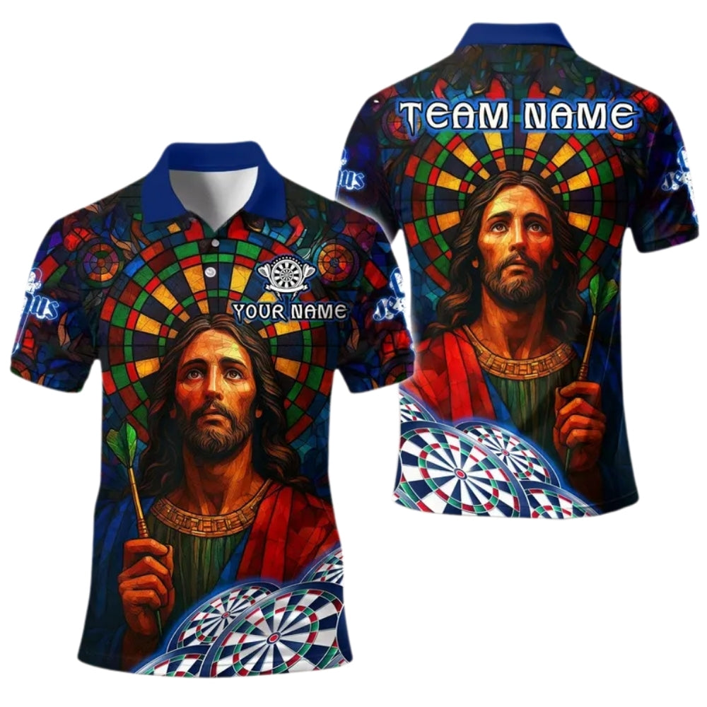 Jesus With Dartboard Custom Darts Polo Shirt For Men, Custom Jesus Christian Darts Team Shirts DE0040