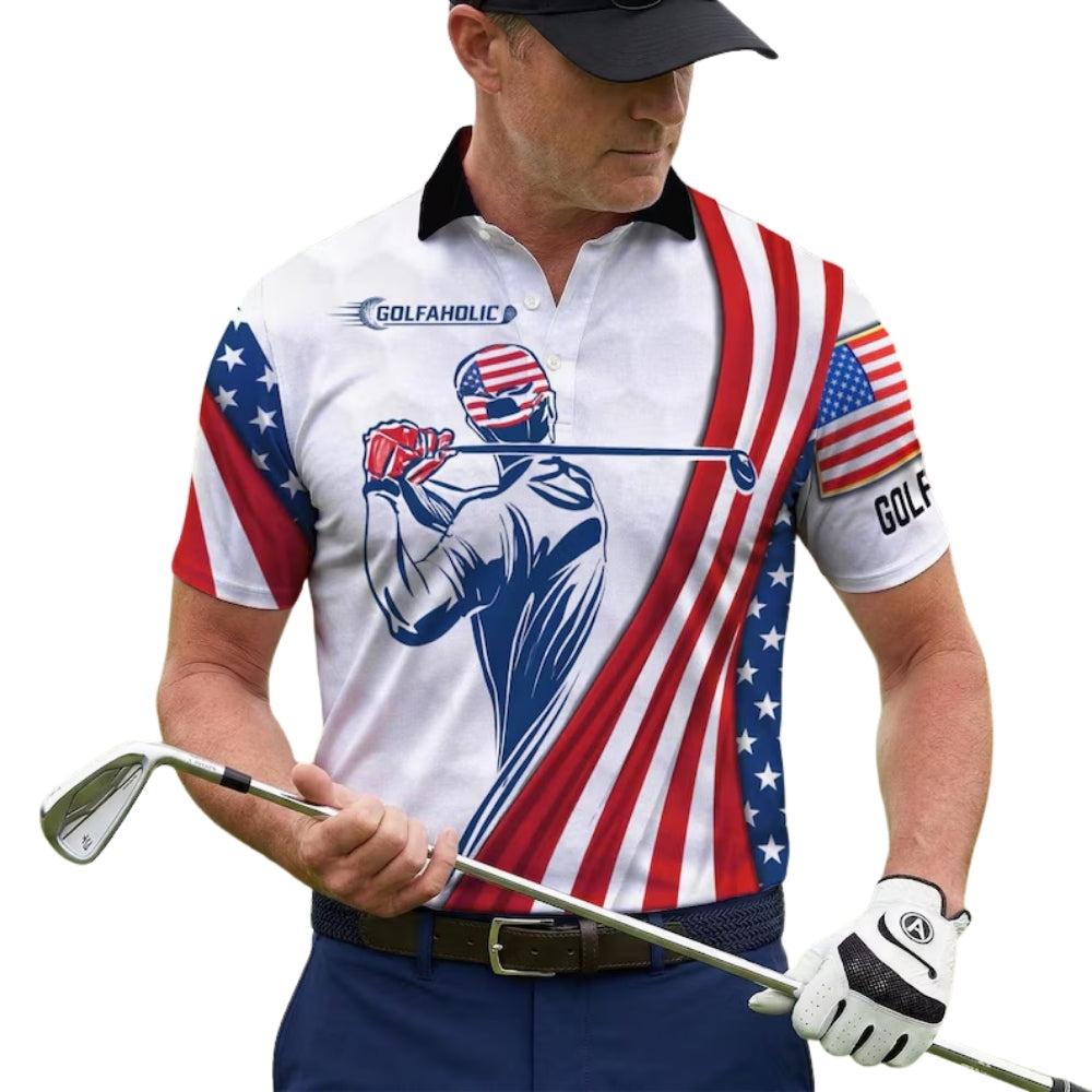 Custom American Flag  Matching Golf Polo Shirt For Men And Women, Custom Patriotic Couples Golf Shirts For 4th Of July GE0411