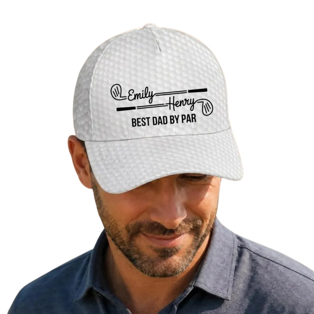 Best Dad By Par Custom Dad Nickname Golf Baseball With Kid Names, Custom Father's Day Golf Cap Hats CP0490