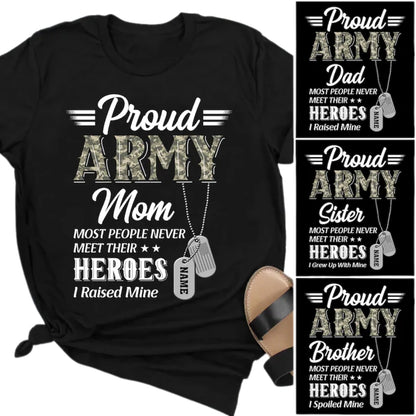 Proud Army Most People Never Meet Their Heros I Raised Mine Custom Family Matching T Shirts, Personalized Family Military Matching Shirts ET1124