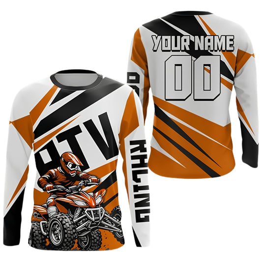 Personalized ATV Motocross Long Sleeve Jersey Men, Orange White Custom ATV Dirt Bike Jerseys MZ0083