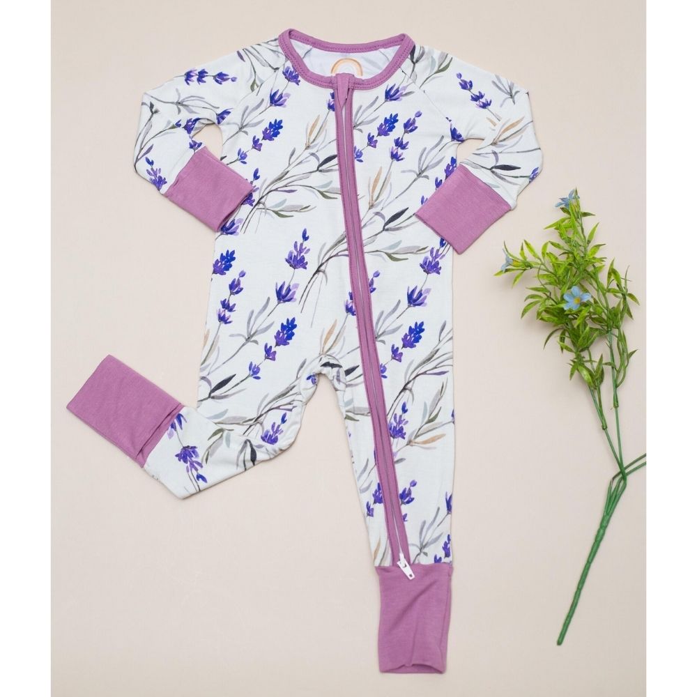 Lilac Flowers White Purple Baby Convertible Romper, Floral Baby Romper Convertible BB0346