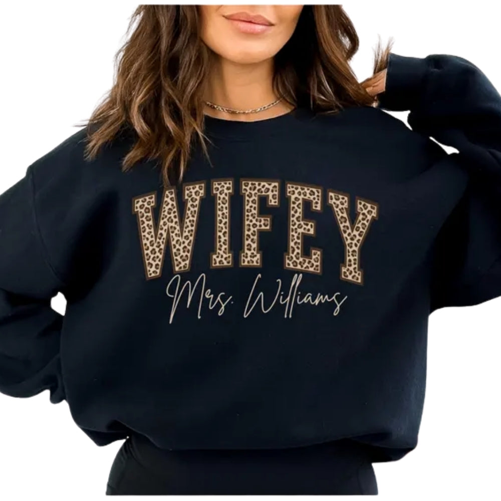 Custom Wifey Sweatshirt Leopard Print, Custom Future Mrs Engagemnet Sweatshirt 2D0260