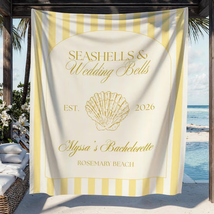 Seashells And Wedding Bells Custom Bachelorette Banner, Custom Beach Bachelorette Banner WD0420
