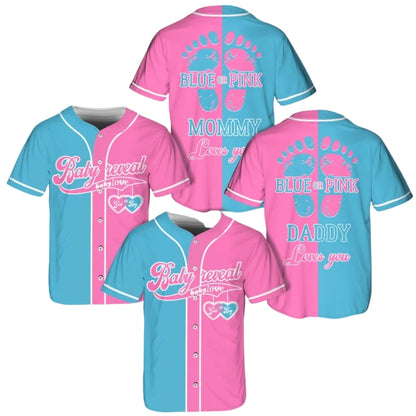 Custom Blue Pink Baby Reveal Baseball Jersey Matching Family, Custom Reveal Party Family Matching Shirts ET0695