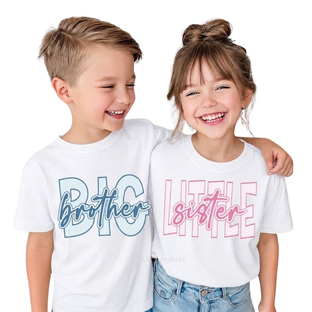 Big Brother Little Sister Matching Sibling T Shirt For Pregnancy Announcement, Matching Sibling Baby Reveal Shirts ET0810