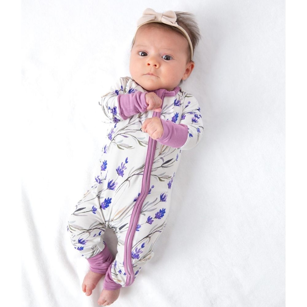 Lilac Flowers White Purple Baby Convertible Romper, Floral Baby Romper Convertible BB0346